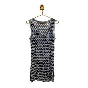 Missoni Sport Blue White Sheer Zig Zag Tunic Dress Sleeveless V-Neck 40 US 4